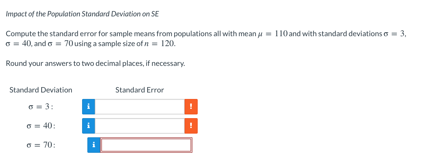 Solved Impact of the Population Standard Deviation on SE | Chegg.com