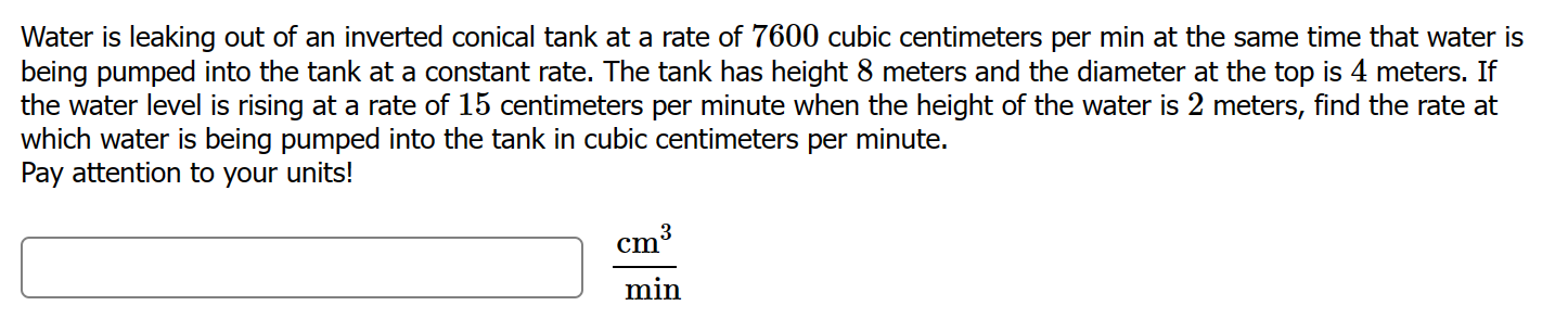 Solved Water is leaking out of an inverted conical tank at a | Chegg.com