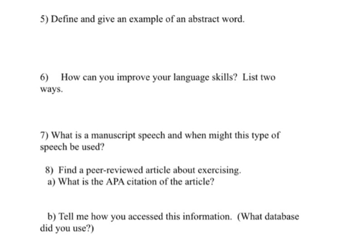 Solved 5) Define and give an example of an abstract word. 6)