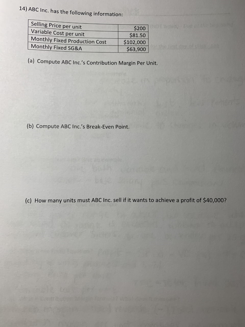 Solved 14) ABC Inc. has the following information: Td A 1D | Chegg.com