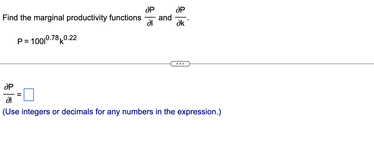 Solved Find the marginal productivity functions ∂l∂P and | Chegg.com