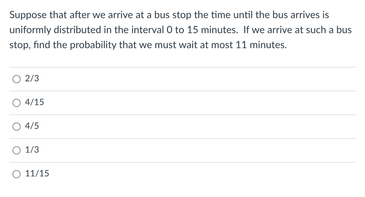 Solved Suppose that after we arrive at a bus stop the time | Chegg.com
