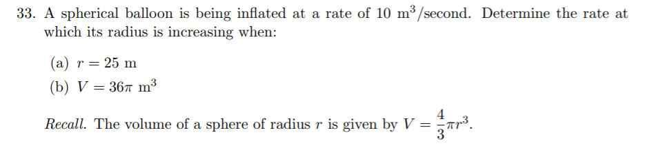 Solved 33. A Spherical Balloon Is Being Inflated At A Rate | Chegg.com