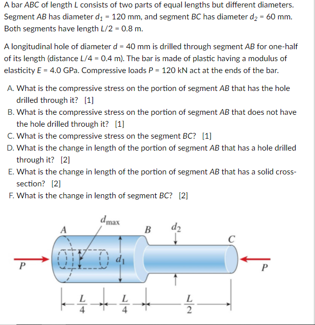 Solved A Bar ABC Of Length L Consists Of Two Parts Of Equal Chegg