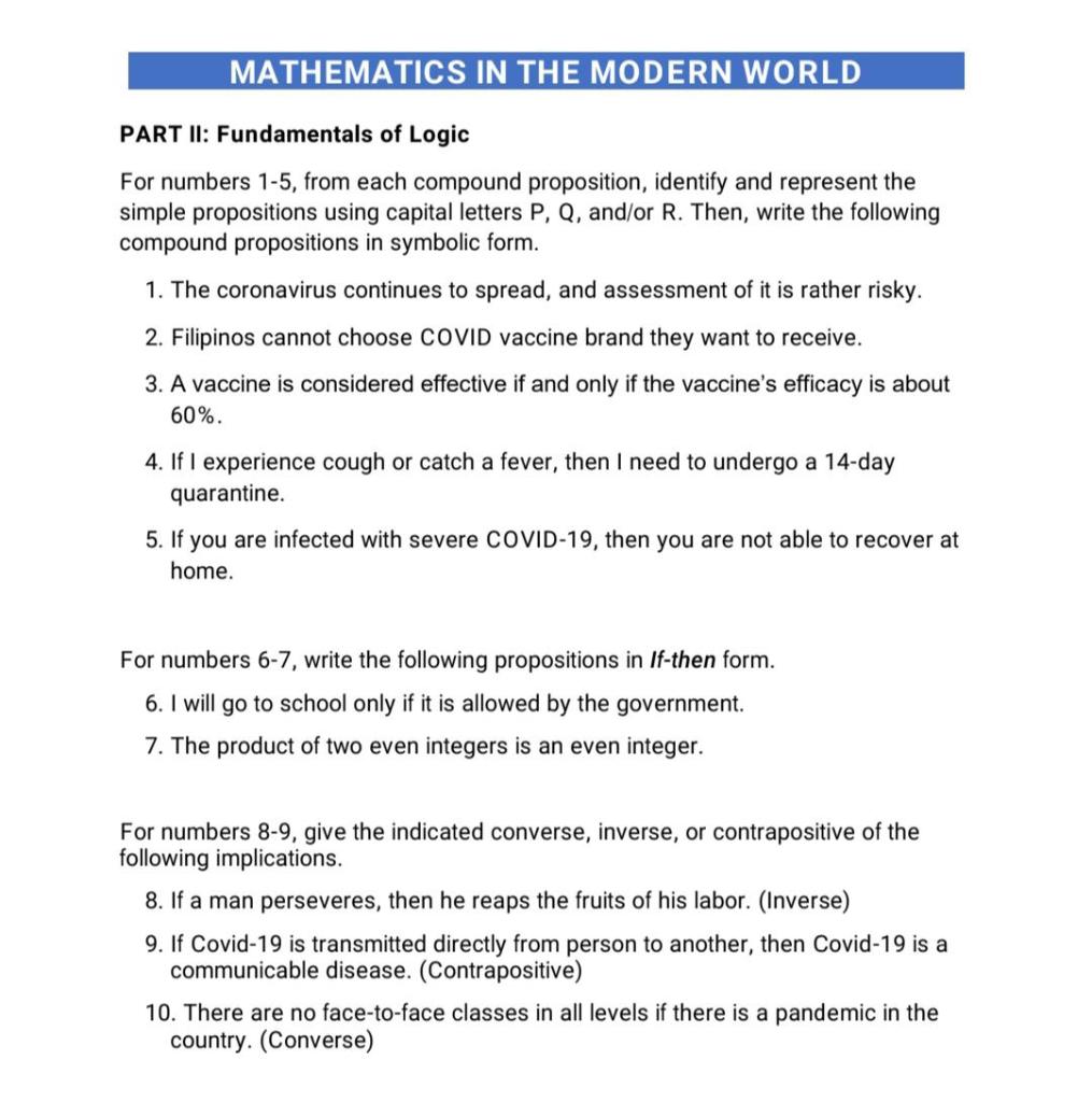 Solved MATHEMATICS IN THE MODERN WORLD PART II: Fundamentals | Chegg.com