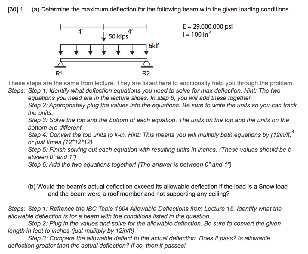 Solved [30] 1. (a) Determine the maximum deflection for the | Chegg.com