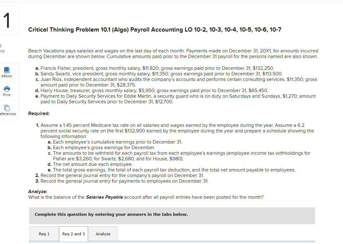 Solved Critical Thinking Problem 10.1 (Algo) ﻿Payroll | Chegg.com