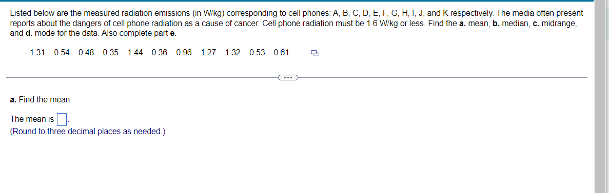 Solved Listed below are the measured radiation emissions (in | Chegg.com