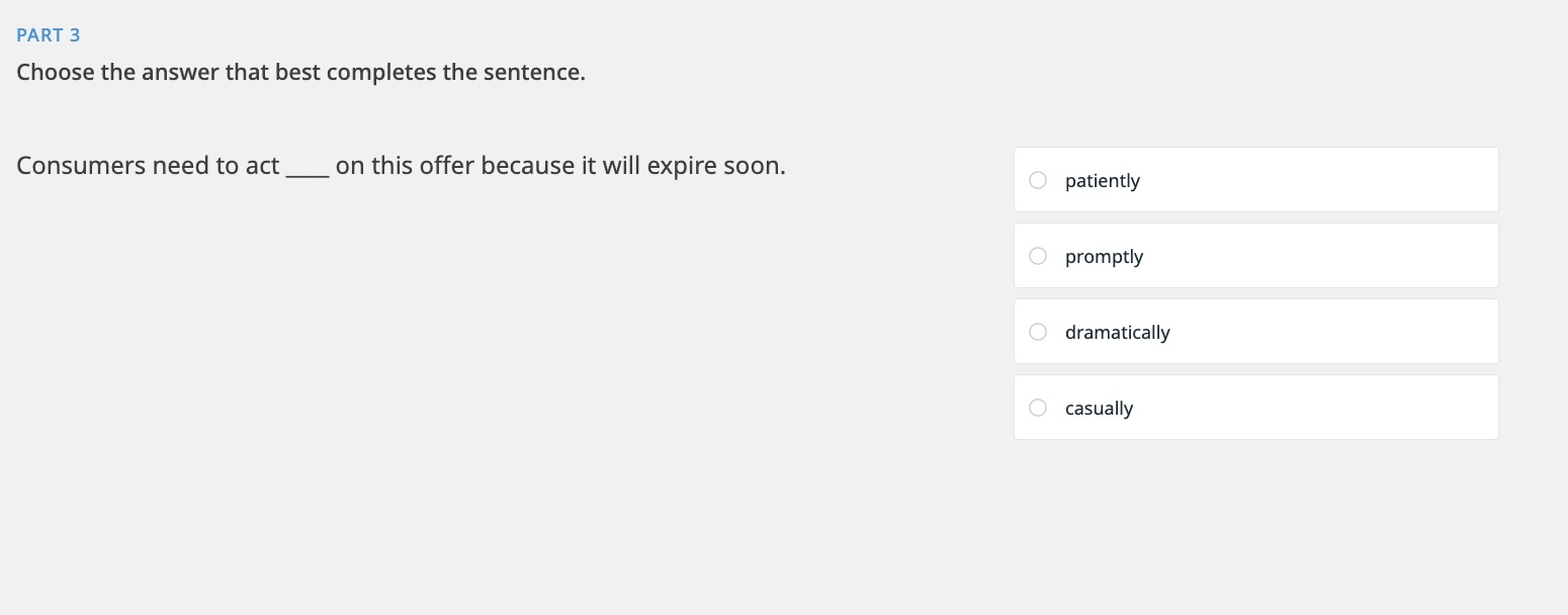 Solved PART 3Choose the answer that best completes the | Chegg.com