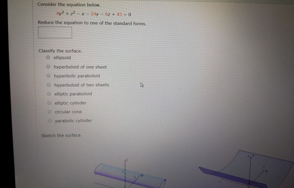 Solved Consider The Equation Below 4y2 Z2 X 24y 6z 45 0 0153