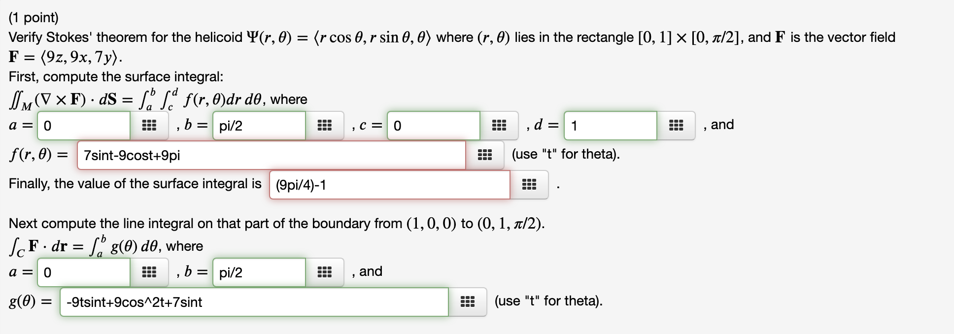 Solved 1 Point Verify Stokes Theorem For The Helicoid