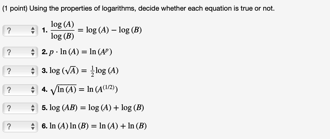 Solved (1 point) Using the properties of logarithms, decide | Chegg.com