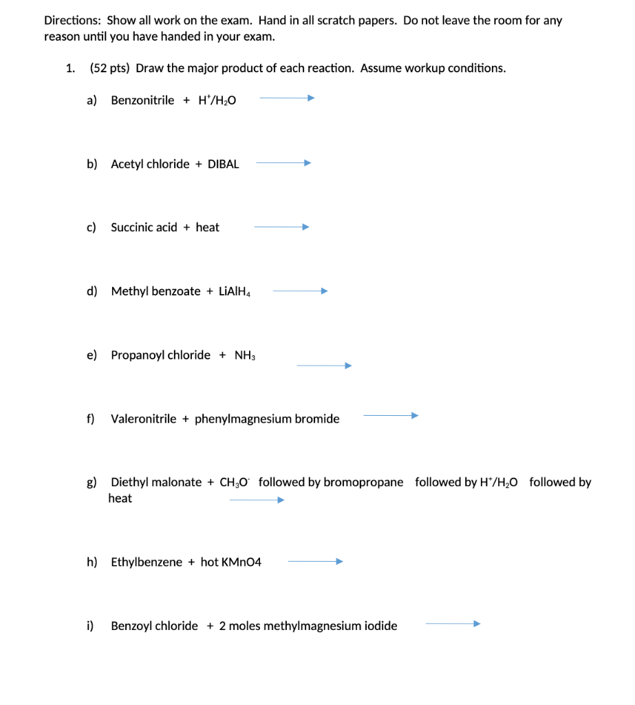 Solved Directions: Show all work on the exam. Hand in all | Chegg.com