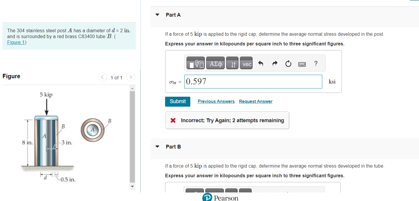 Solved The 304 stainless steel post A has a diameter of d=2 | Chegg.com