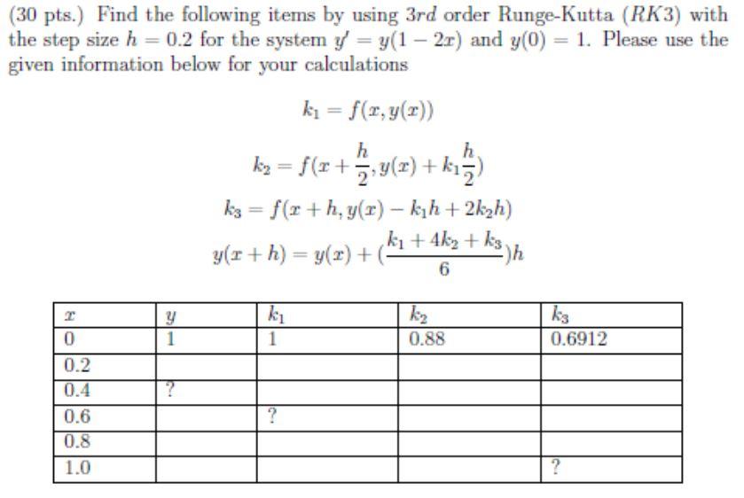 Solved (30 pts.) Find the following items by using 3rd order | Chegg.com