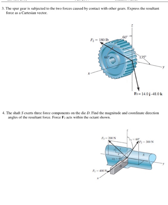 Solved The spur gear is subjected to the two forces caused