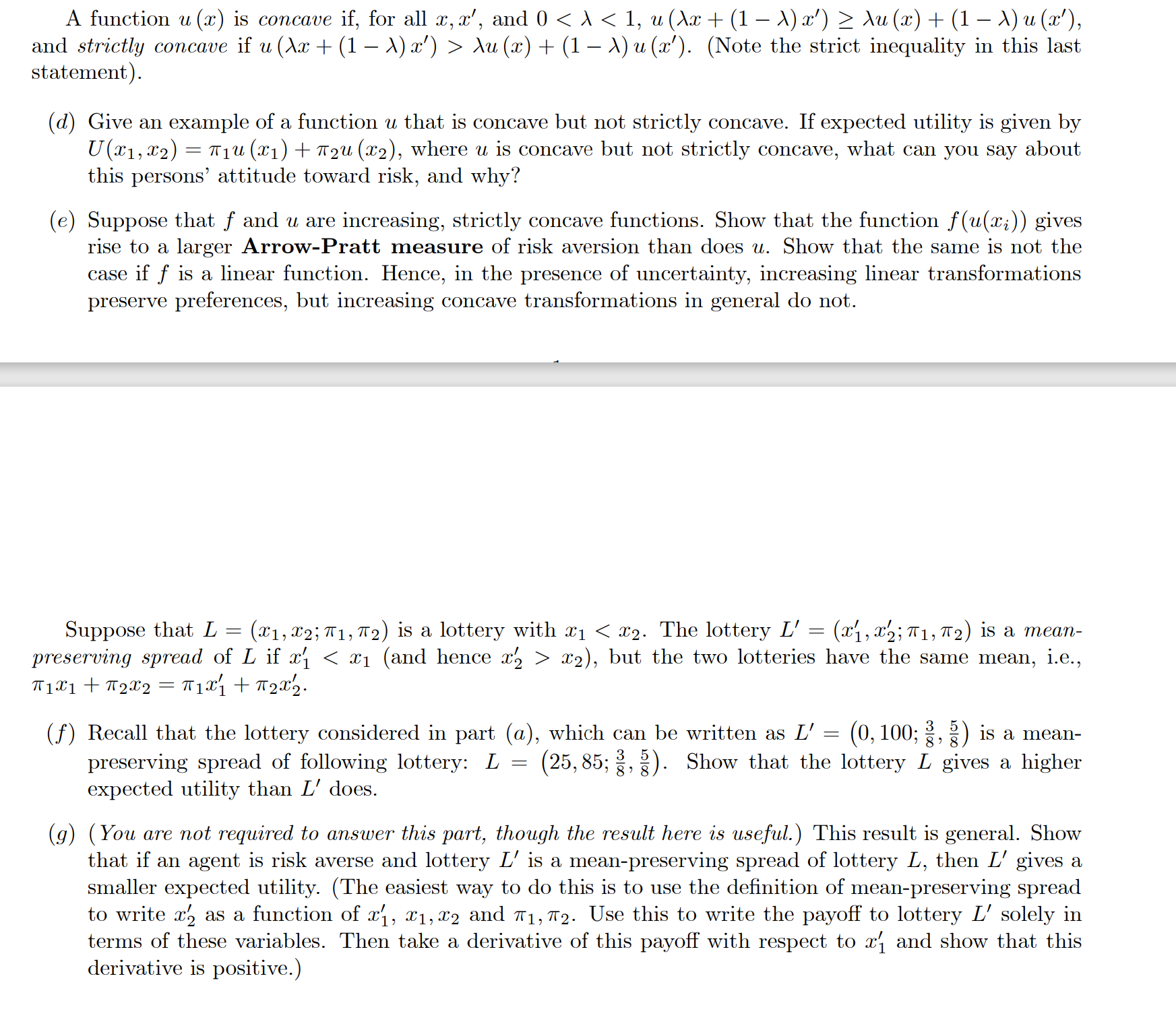 A Function U X Is Concave If For All X X And Chegg Com