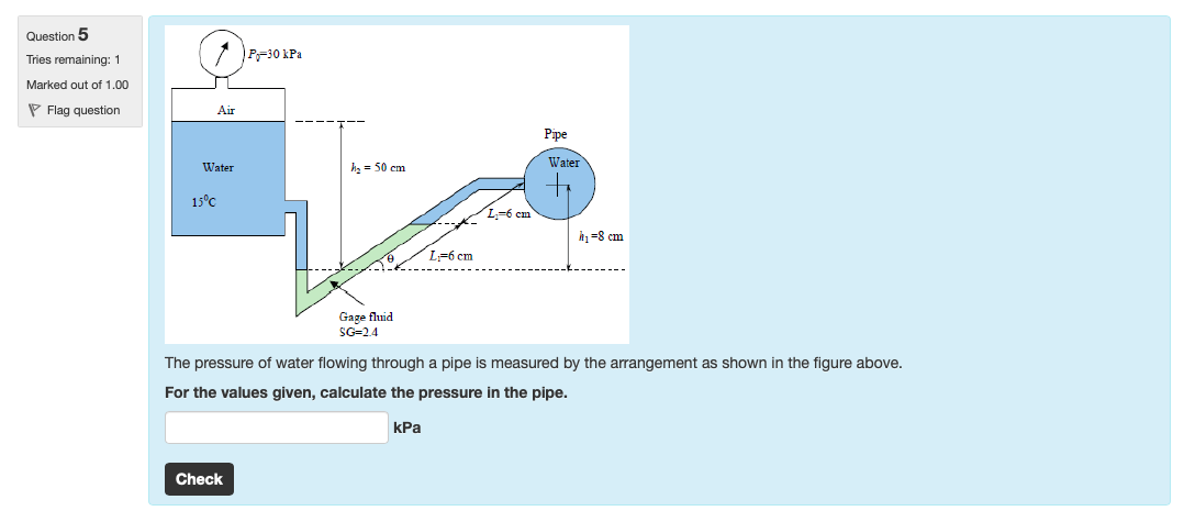 Solved The Pressure Of Water Flowing Through A Pipe Is | Chegg.com