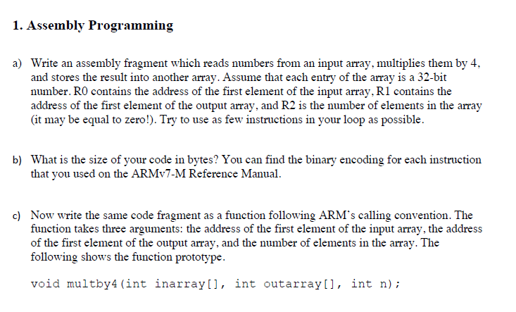 1. Assembly Programming Write an assembly fragment | Chegg.com