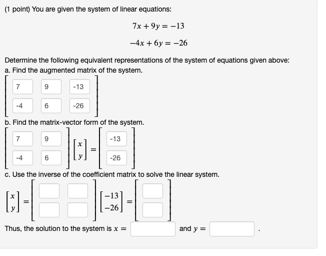 Solved (1 point) You are given the system of linear | Chegg.com