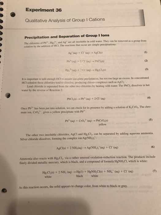 Solved Experiment 36 Qualitative Analysis of Group I Cations