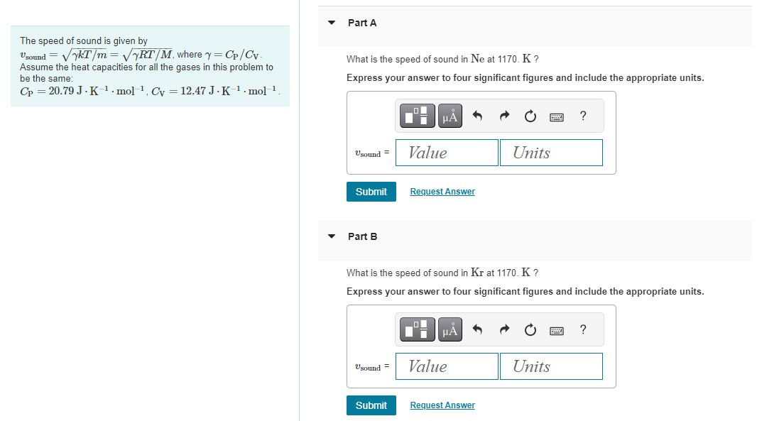 Solved The speed of sound is given by vsound =γkT/m=γRT/M, | Chegg.com