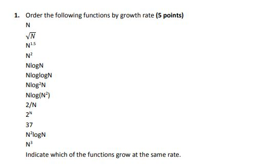Growth Rates Calc 2 Order Solved 1. Order the following functions by growth rate (5 | Chegg.com