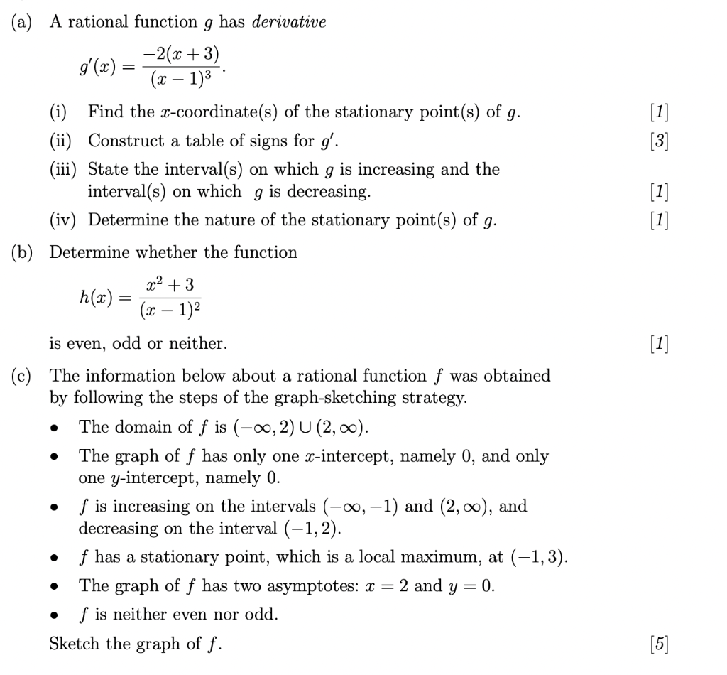 Solved (a) A rational function g has derivative | Chegg.com