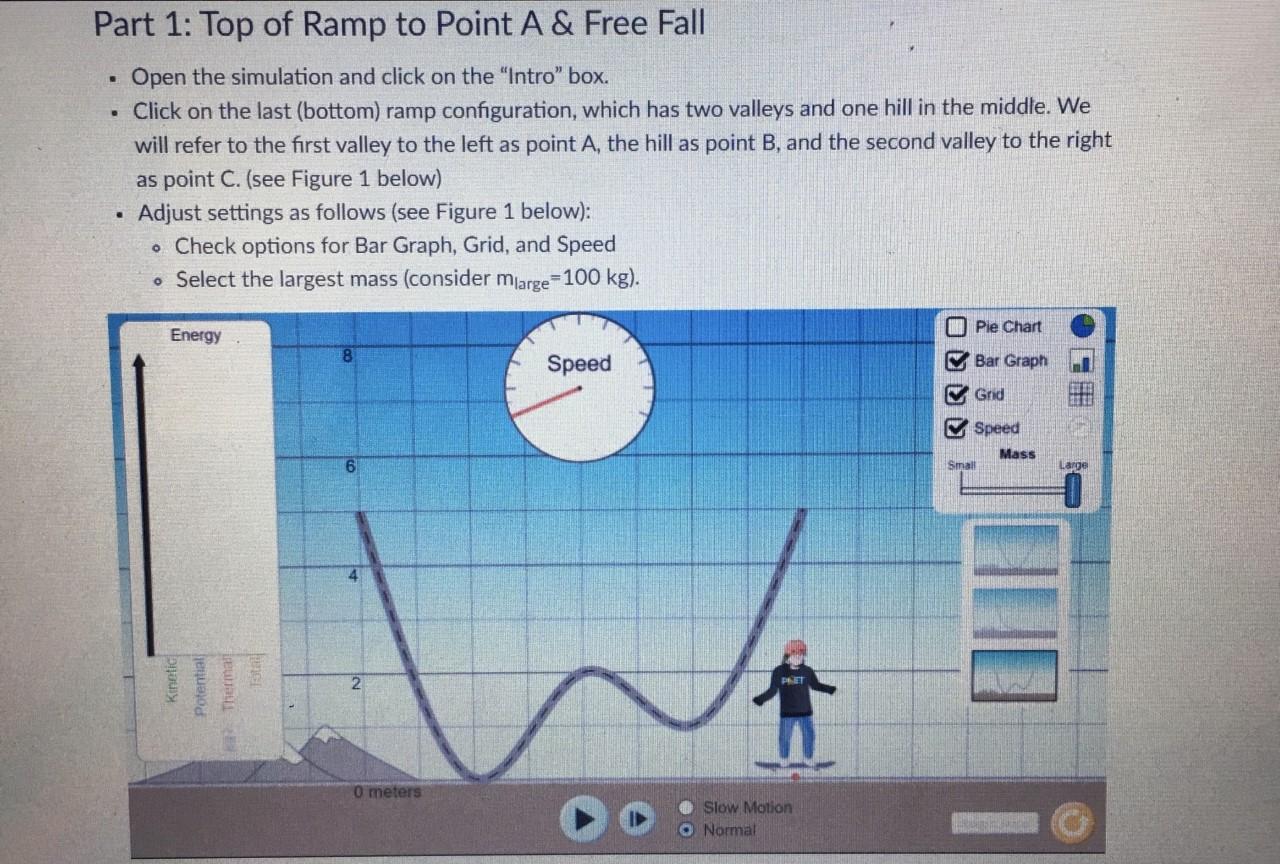 . Part 1: Top of Ramp to Point A & Free Fall Open the | Chegg.com