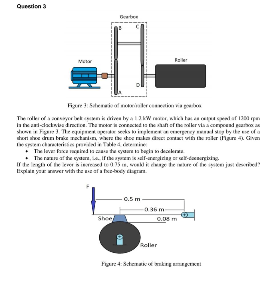 Solved Question 3 Gearbox B Motor Roller D Figure 3: | Chegg.com