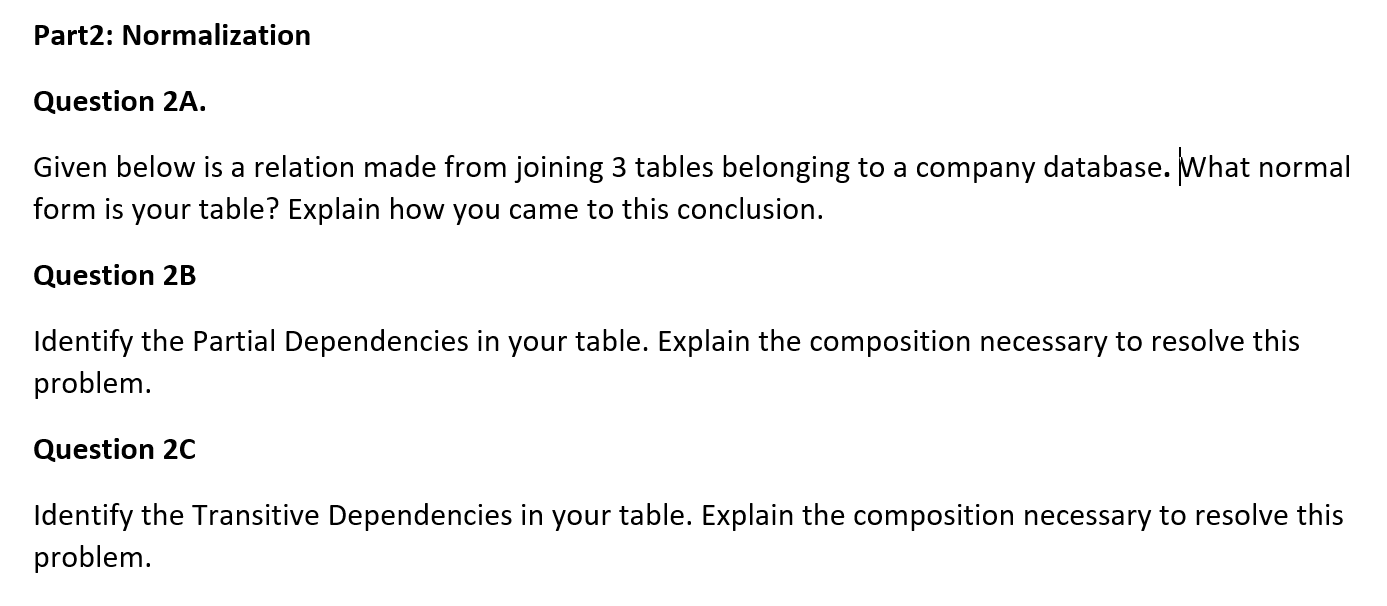 Solved Part2: Normalization Question 2A. Given Below Is A | Chegg.com