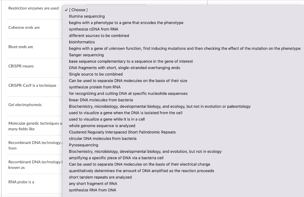 Solved Match the followings. Restriction enzymes are used