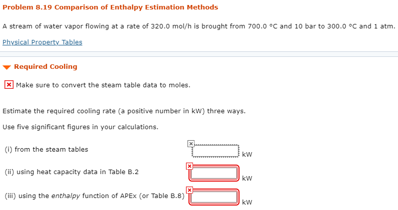 Problem 8.19 Comparison of Enthalpy Estimation | Chegg.com
