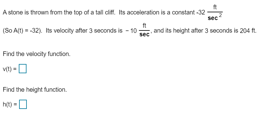 Solved A stone is thrown from the top of a tall cliff. Its | Chegg.com