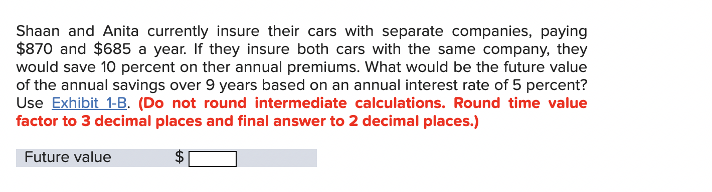 Solved Shaan And Anita Currently Insure Their Cars With Chegg Com