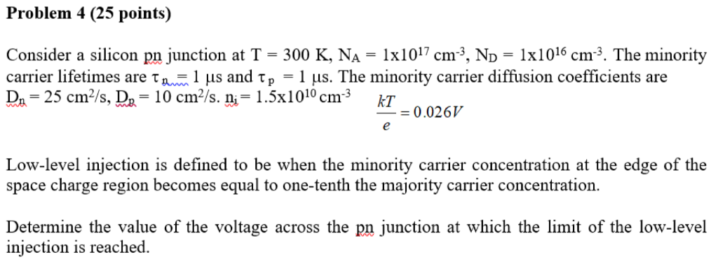 Solved Problem 4 (25 points) Consider a silicon pn junction | Chegg.com