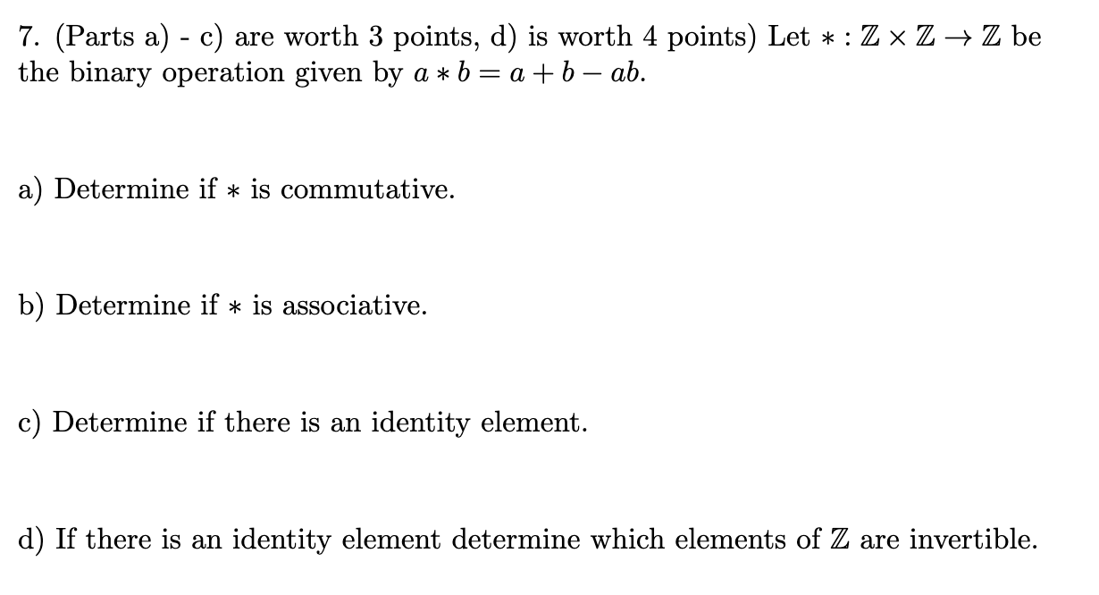 Solved 7. (Parts a) - c) are worth 3 points, d) is worth 4 | Chegg.com