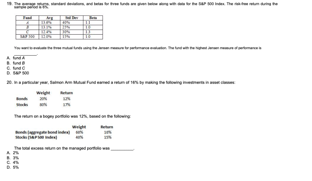 Solved 19. The average returns, standard deviations, and