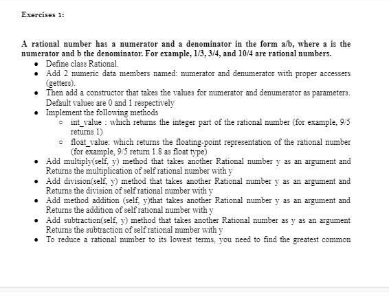 Solved Exercises 1: A rational number has a numerator and a | Chegg.com