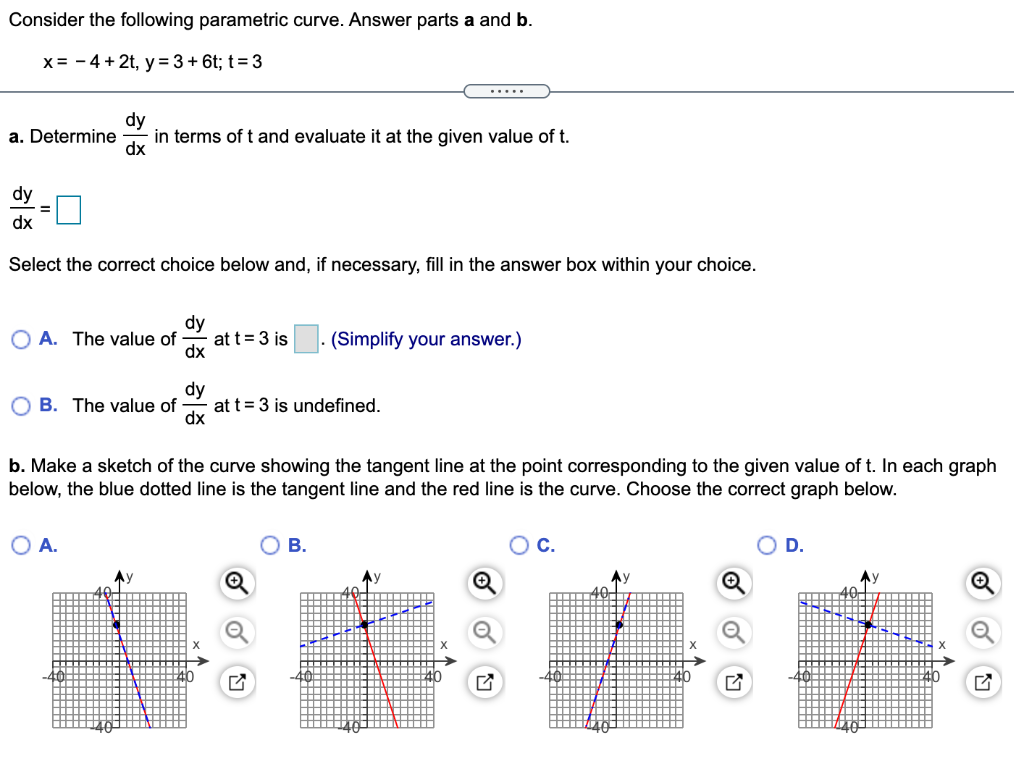 Solved Consider the following parametric curve. Answer parts | Chegg.com