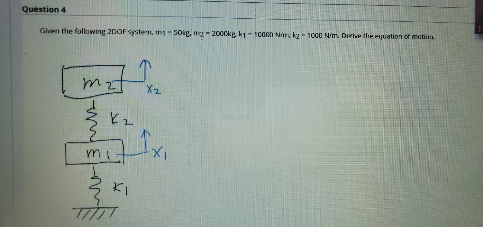 Solved Question 4 Given The Following 2dof System M1