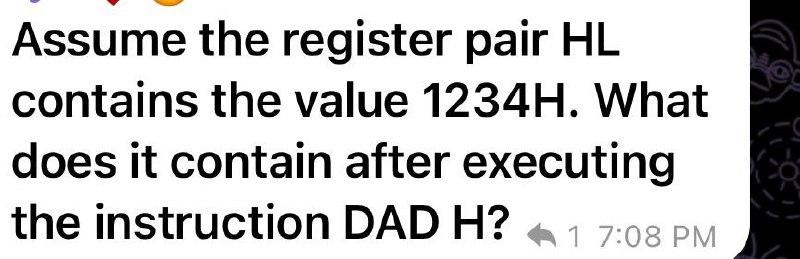 Solved Assume The Register Pair Hl Contains The Value 1234h