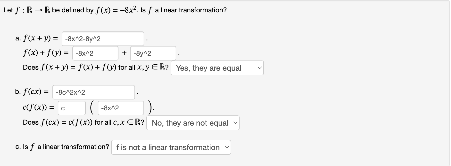 Solved Let F R→r Be Defined By F X −8x2 Is F A Linear