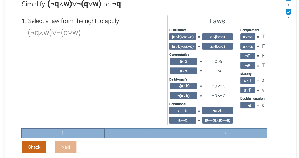 Solved Simplify Qaw V Qvw To 2 3 Laws 1 Select A L Chegg Com