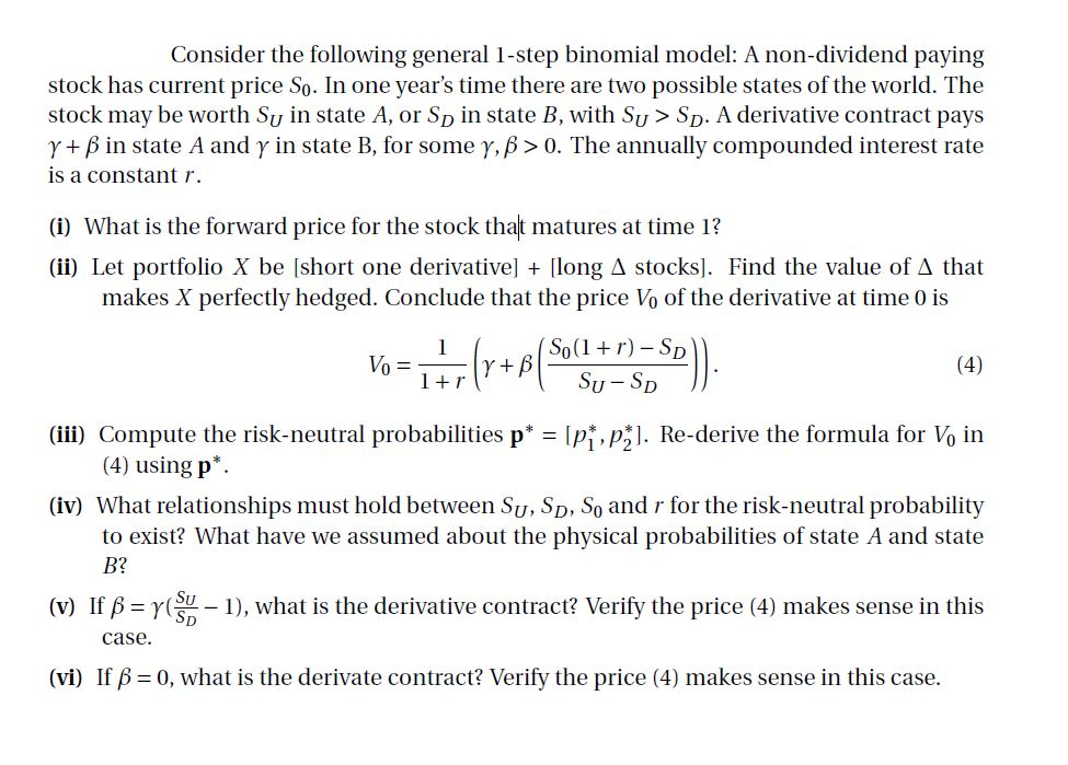 Consider the following general 1-step binomial model: | Chegg.com