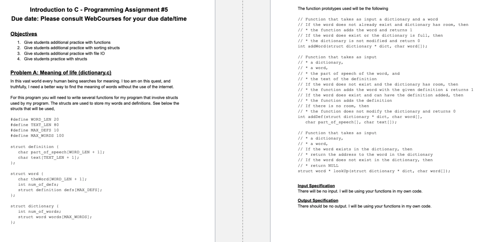 The function prototypes used will be the following | Chegg.com