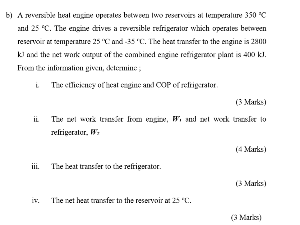 Solved B) A Reversible Heat Engine Operates Between Two | Chegg.com