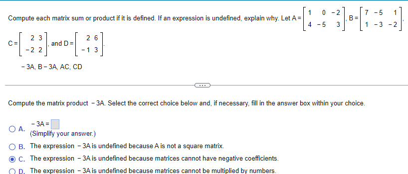 Solved Compute each matrix sum or product if it is defined. | Chegg.com