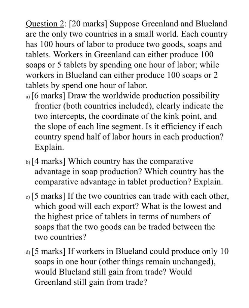 Question 2 [20 marks] Suppose Greenland and Blueland