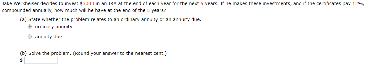 Solved Part 1) If $2500 is deposited at the end of | Chegg.com